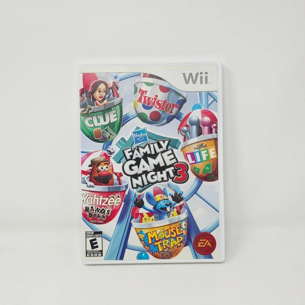 Hasbro Family Game Night 3 Nintendo Wii Complete CIB Clue Game of Life Twister